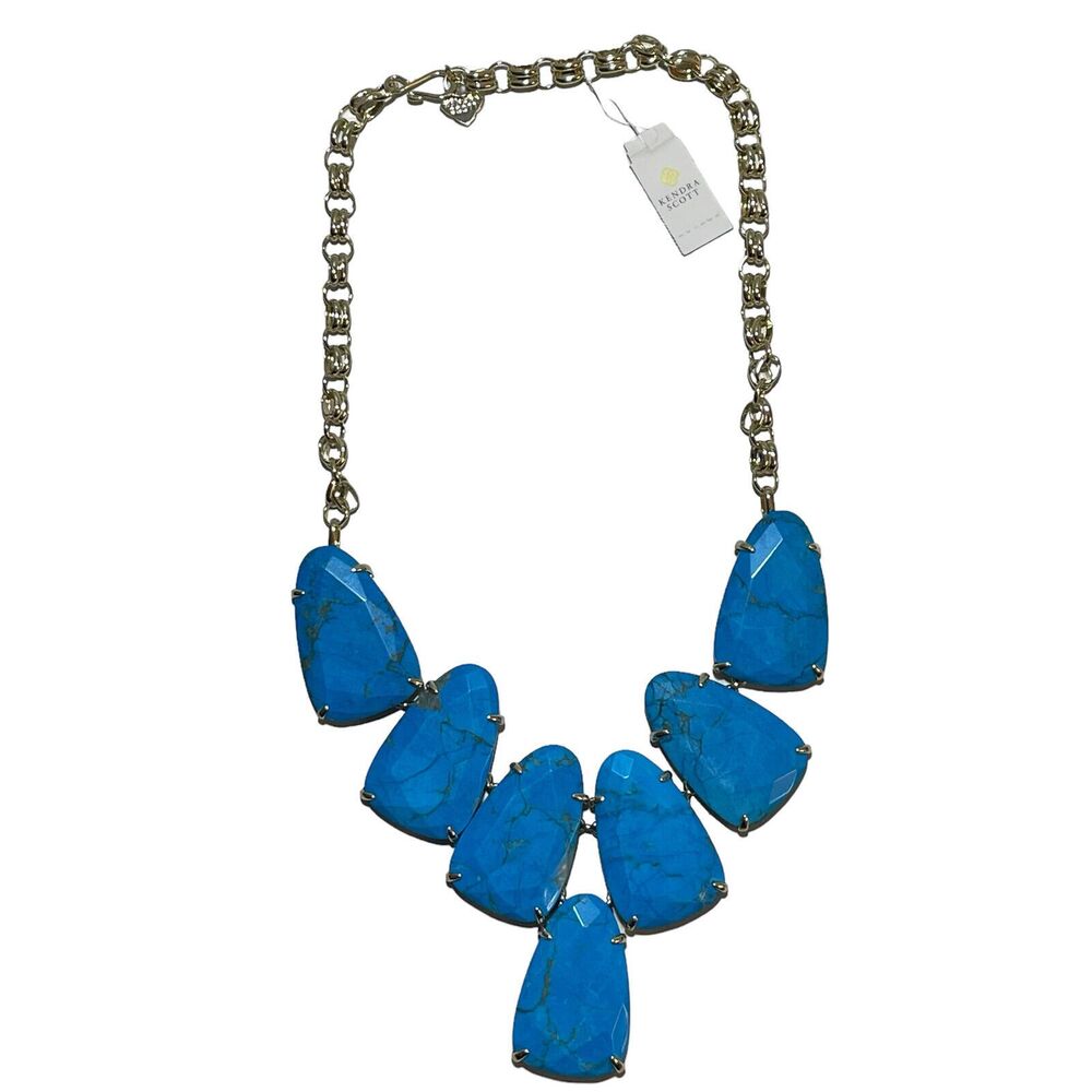Kendra Scott Statement Necklace Harlow in Blue Turquoise Gold Plated